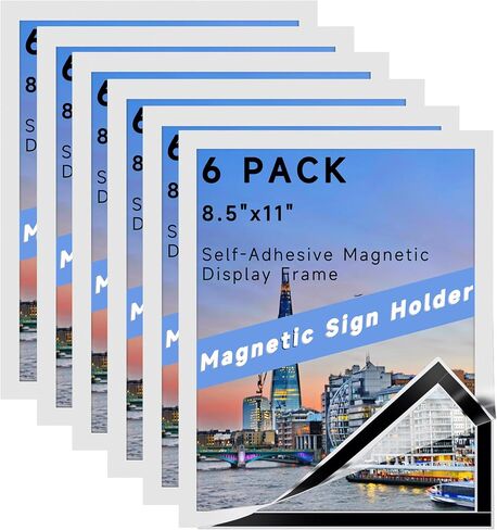 8 Pack Magnetic Sign Holder, 8.5"x 11" Double Sided Display Window Self Adhesive Picture Frame, Durable PVC and Strong Magnetic Display Frame for Home Office Door Window Refrigerator, Silver in Kuwait