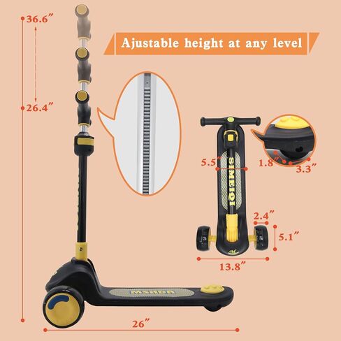 Kids Scooter 3 Wheels Scooter with Lights Up Wheels & Deck Extral Wide Wheels Adjustable Height at Any Height for Children Ages 3-12 Years Sturdy Lean to Steer in Saudi Arabia