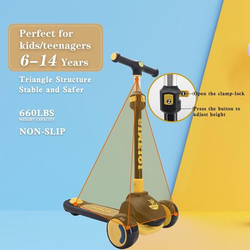 Kids Scooter 3 Wheels Scooter with Lights Up Wheels & Deck Extral Wide Wheels Adjustable Height at Any Height for Children Ages 3-12 Years Sturdy Lean to Steer in Saudi Arabia