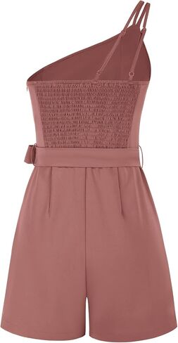 Kate Kasin Women Summer Romper 2024 One Shoulder Smocked Belted Short Jumpsuit with Pockets Beach Vacation Outfits in Saudi Arabia