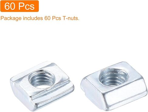 uxcell 25Pcs M6 T Nuts Tee Sliding Slot Nuts, T-Slot Nut Hammer Nut Block Square Nuts Fastener Carbon Steel Nickel Plated for Aluminum Extrusion Profile 2020 Series in Saudi Arabia