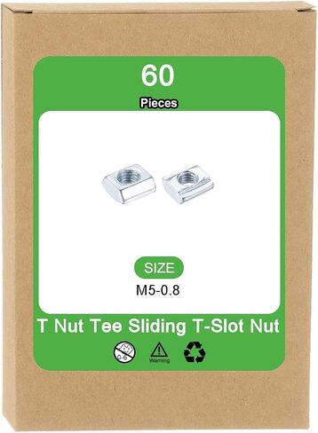 uxcell 25Pcs M6 T Nuts Tee Sliding Slot Nuts, T-Slot Nut Hammer Nut Block Square Nuts Fastener Carbon Steel Nickel Plated for Aluminum Extrusion Profile 2020 Series in Saudi Arabia