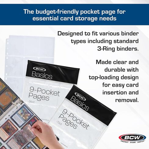 BCW Basics 9 Pocket Card Pages - 106 Count | Card Sleeves Binder Sheets for Trading and Sports Cards | Over 100 Card Pages | Page Protector Sheets for Standard Collectible Cards in Kuwait