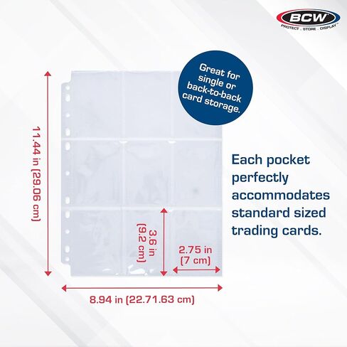 BCW Basics 9 Pocket Card Pages - 106 Count | Card Sleeves Binder Sheets for Trading and Sports Cards | Over 100 Card Pages | Page Protector Sheets for Standard Collectible Cards in Kuwait