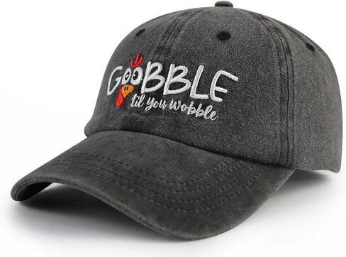 Thanksgiving Hat for Men Women,Funny Adjustable Cotton Embroidery Gobble Til You Wobble Turkey Baseball Cap in Saudi Arabia