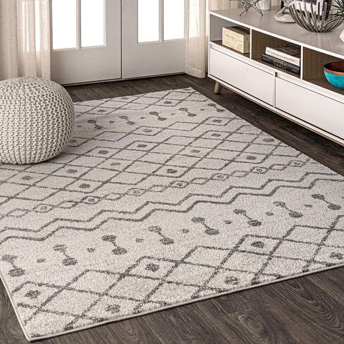 JONATHAN Y MOH208B-8 Aksil Moroccan Beni Souk Indoor Farmhouse Area-Rug Bohemian Minimalistic Geometric Easy-Cleaning Bedroom Kitchen Living Room Non Shedding, 8 ft x 10 ft, Cream/Gray in Saudi Arabia