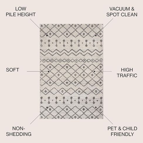 JONATHAN Y MOH208B-8 Aksil Moroccan Beni Souk Indoor Farmhouse Area-Rug Bohemian Minimalistic Geometric Easy-Cleaning Bedroom Kitchen Living Room Non Shedding, 8 ft x 10 ft, Cream/Gray in Saudi Arabia