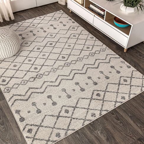 JONATHAN Y MOH208B-8 Aksil Moroccan Beni Souk Indoor Farmhouse Area-Rug Bohemian Minimalistic Geometric Easy-Cleaning Bedroom Kitchen Living Room Non Shedding, 8 ft x 10 ft, Cream/Gray in Saudi Arabia