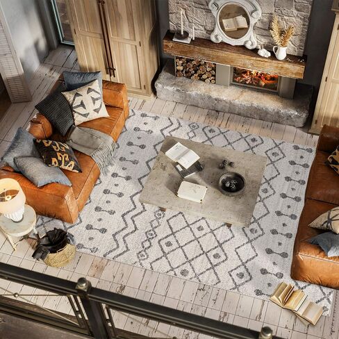 JONATHAN Y MOH208B-8 Aksil Moroccan Beni Souk Indoor Farmhouse Area-Rug Bohemian Minimalistic Geometric Easy-Cleaning Bedroom Kitchen Living Room Non Shedding, 8 ft x 10 ft, Cream/Gray in Saudi Arabia