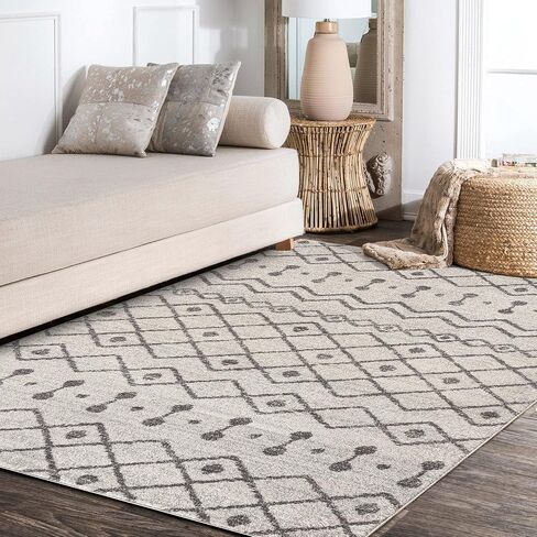 JONATHAN Y MOH208B-8 Aksil Moroccan Beni Souk Indoor Farmhouse Area-Rug Bohemian Minimalistic Geometric Easy-Cleaning Bedroom Kitchen Living Room Non Shedding, 8 ft x 10 ft, Cream/Gray in Saudi Arabia