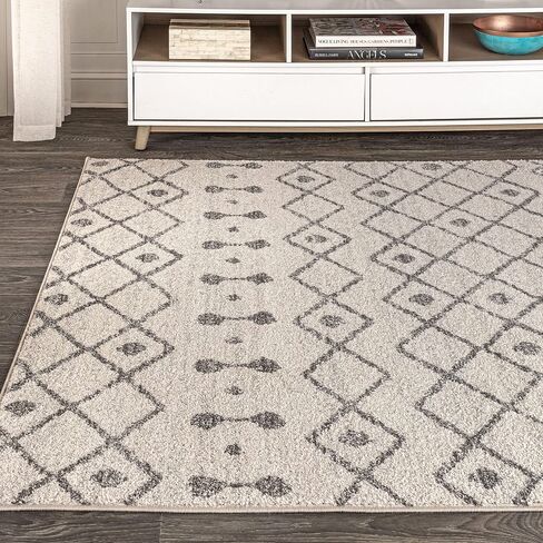 JONATHAN Y MOH208B-8 Aksil Moroccan Beni Souk Indoor Farmhouse Area-Rug Bohemian Minimalistic Geometric Easy-Cleaning Bedroom Kitchen Living Room Non Shedding, 8 ft x 10 ft, Cream/Gray in Saudi Arabia