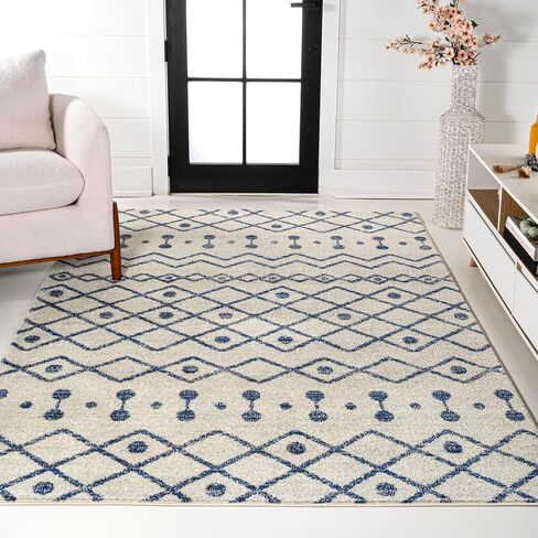 JONATHAN Y MOH208B-8 Aksil Moroccan Beni Souk Indoor Farmhouse Area-Rug Bohemian Minimalistic Geometric Easy-Cleaning Bedroom Kitchen Living Room Non Shedding, 8 ft x 10 ft, Cream/Gray in Saudi Arabia