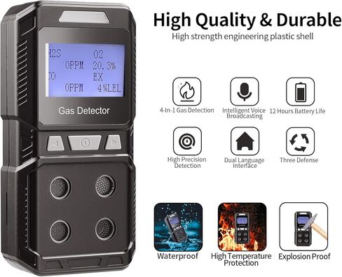 كاشف تسرب الغاز المحمول من Seesi، جهاز محمول للغاز الطبيعي يعمل بالبطارية عالية الحساسية، يحدد موقع الغاز القابل للاحتراق مثل غاز البترول المسال والغاز الطبيعي المسال وغاز الميثان والبيوتان (كاشف غاز 4 في 1) in Kuwait