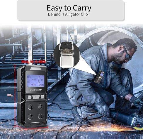 كاشف تسرب الغاز المحمول من Seesi، جهاز محمول للغاز الطبيعي يعمل بالبطارية عالية الحساسية، يحدد موقع الغاز القابل للاحتراق مثل غاز البترول المسال والغاز الطبيعي المسال وغاز الميثان والبيوتان (كاشف غاز 4 في 1) in Kuwait