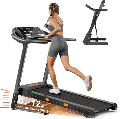 THERUN Incline Treadmill, 0-12% Auto Incline Treadmill for Running and Walking, 300 lbs Weight Capacity Folding Treadmill with Wide Belt,3.0HP,18" LED Screen, 2 Layers Shock-Absorbing in Saudi Arabia