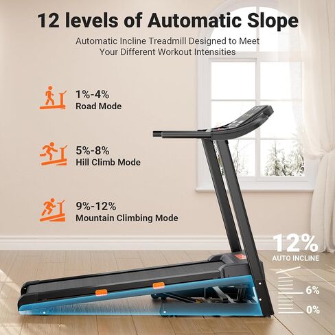 THERUN Incline Treadmill, 0-12% Auto Incline Treadmill for Running and Walking, 300 lbs Weight Capacity Folding Treadmill with Wide Belt,3.0HP,18" LED Screen, 2 Layers Shock-Absorbing in Saudi Arabia