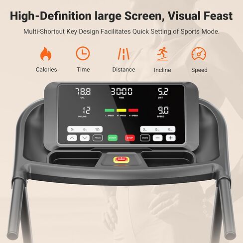 THERUN Incline Treadmill, 0-12% Auto Incline Treadmill for Running and Walking, 300 lbs Weight Capacity Folding Treadmill with Wide Belt,3.0HP,18" LED Screen, 2 Layers Shock-Absorbing in Saudi Arabia