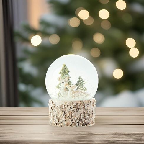 The Bridge Collection Mini Woodland in Woods Snow Globe - Winter Water Globe Forest Scene with Mama and Baby Deer in Saudi Arabia