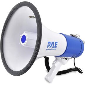 PYLE Portable Megaphone Speaker PA Bullhorn - Built-in Siren, 50W Adjustable Volume Control in 1200 Yard Range, Ideal for Any Outdoor Sports, Cheerleading Fans & Coaches, or for Safety Drills
