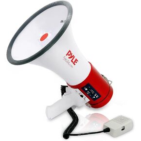 Pyle Megaphone 50-Watt Siren Bullhorn - Bullhorn Speaker w/ Detachable Microphone, Portable Lightweight Strap & Rechargeable Battery - Professional Outdoor Voice for Police & Cheerleading - PMP57LIA