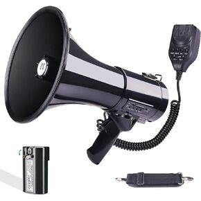 MGROLX 50W Professional Bluetooth Megaphone Bullhorn Speaker with Detachable Microphone-Rechargeable Battery&Portable Strap-Siren and 260S Recording-USB/SD/AUX Input-for Police, Cheerleading, Outdoor