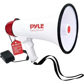 Pyle 40 Watt Professional Megaphone Clear Sound & Ergonomic Grip - Multi-Function with Talk, Siren, Volume Control - Detachable Handheld Mic - Indoor & Outdoor Sports, Emergency Response