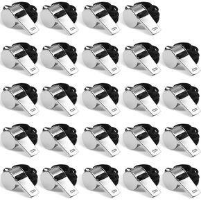 Whistle, 24 PCS Professional Stainless-Steel Whistles with Lanyards in Bulk, Very Loud Metal Sports Whistle, Perfect for Coaches, Referees, Lifeguards, Officials, and Teams, Silver