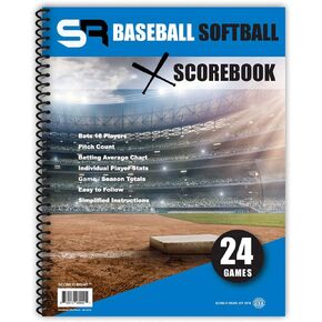 Score It Right Little Blue Baseball/Softball Scorebook – Premium Score Keeping Book – 16 Player - 24 Game Scorebook with Pitch Count, Individual Player Stats, Batting Average Chart - 9.25" x 12"