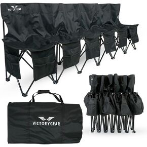 VictoryGear Portable Bench 6 Seat Soccer Benches for Team - Portable Bench with 8 Pockets & Carrying Bag - Folding Bench Camping Chairs - Sideline Soccer Bench - Portable Camping Chair