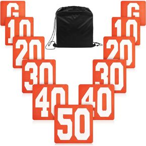 Set of 11 Football Yard Markers High Visibility Football Field Yard Line Markers Orange Football Down Marker Yardage Field Line Marker 12 Inch Football Markers with Carrying Bag for Sporting Training