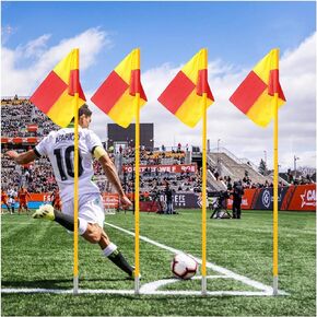 Soccer Corner Flags With Storage Bag, Set of 4 Football Soccer Training Supplies, Durable Pvc Soccer Flag Poles, Wind Resistant Soccer Flags For Corner , Portable Soccer Court Marker With Corner,