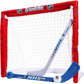 Franklin Sports NHL Kids Mini Hockey Set - Includes 1 Knee Hockey Goal - 2 Mini Hockey Sticks + 2 Foam Balls - Indoor Toy Mini Hockey Goal + Sticks Set,Red