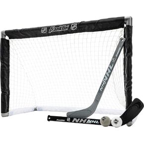 Franklin Sports NHL Youth Mini Hockey Goal + Stick Set - Kids Knee Hockey Goal, Sticks + Foam Mini Balls - (1) Goal, (2) Mini Sticks + (2) Balls Included