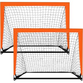 Theresduet 2 Pack 4’ x 3’ Size Portable Kid Soccer Goals for Backyard, Indoor and Outdoor Pop Up Soccer Goals, Orange