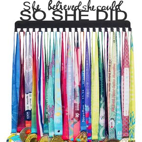Goutoports Medal Holder Display Hanger - She Believed She Could She Did - Personalized Medal Wall Hanger for Sport Race Runner Sturdy Black Steel Metal Over 60 Medals Easy to Install