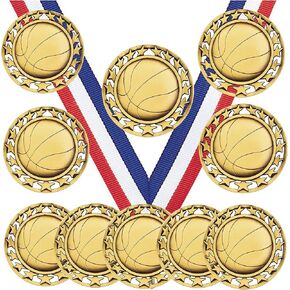 Express Medals Various 10 Pack Styles of Basketball Award Medals with Neck Ribbons Trophy Award Prize Gift