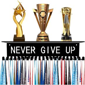 Medal Hanger Ribbon Holder Display Shelf Medals Wall Metal Trophy Rack Organizer Frame Awards Ribbon Cheer Gymnastics Soccer Softball Runner Custom Hold Medals Easy to Install