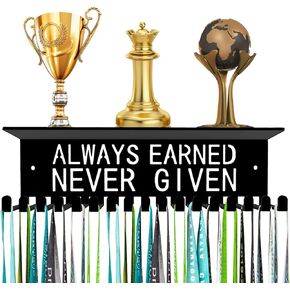 Awards Always Earned Never Given Medal Display Hanger Holder Bib Ribbon Rack Hooks Organizer Awards Ribbon Wall Mount Easy to Assemble Fashion Display