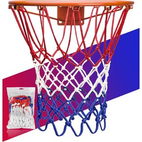 Basketball Net Replacement Heavy Duty, 2023 Professional On-Court Quality [6.88Ounce], Fits Outdoor Indoor Standard Rim, All Weather Anti Whip -12 Loops (Red White Blue)