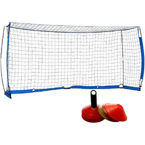 Portable Soccer Goal Set: 12x6 ft Soccer Goal for Backyard Practice and 12 Soccer Cones | Soccer Equipment for Training | for Outdoor Play w Knotless Net, 12 Sport Cones