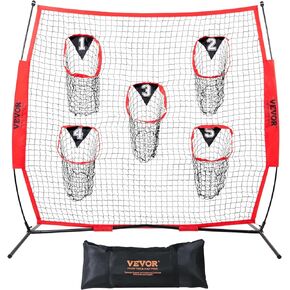 VEVOR Football Trainer Training Practice 5 Target Pockets, Knotless Net Includes Bow Frame and Portable Carry Case, Improve QB Throwing Accuracy, Red