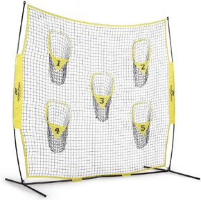 PodiuMax Portable Football Trainer Throwing Net, 8ft x 8ft Knotless Net for Improving QB Throwing Accuracy with 5 Target Pockets