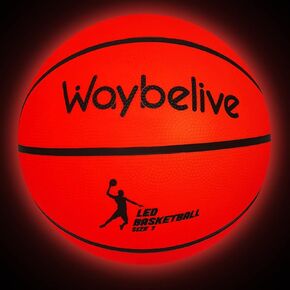 Waybelive LED Light Up Basketball, Size 7-Inch Basketball, Indoor or Outdoor Basketball with 2 LED Lights and Pre-Installed Batteries, Waterproof, Super Bright to Play at Night, Good Gift for Kids
