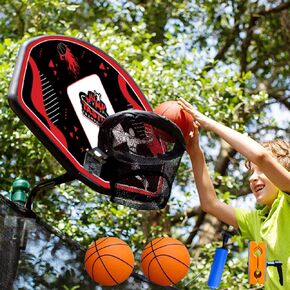 Trampoline Basketball Hoop, Fits Straight and Curved Pole Basketball Hoop for Trampoline, Extra Large Board 29.5 * 20in, Trampoline Basketball Hoop Attachment with Mini Ball and Pump, Easy to Install