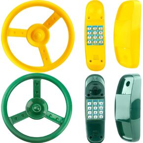 4 Pack Playground Accessories for Kids Outdoor Playground Steering Wheel Priate Ship Wheel Plastic Telephone Phone Toy Swing Set for Playground Backyard Playhouse Tree House (Green,Blue)