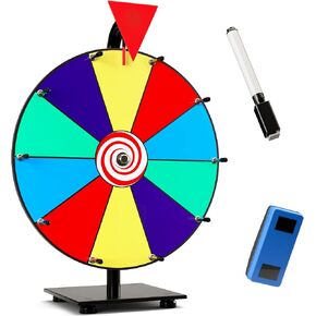 12 Inch Heavy Duty Spinning Prize Wheel - 10 Slots Color Tabletop Roulette Spinner of Fortune Spin The with Dry Erase Marker and Eraser Win Game for Trade Show, Carnival