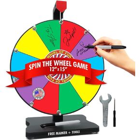 عجلة دوارة من Whirl of Fun مقاس 12 بوصة للجوائز مع حامل، 10 فتحات ألوان، سطح سبورة بيضاء قابل للمسح، سهل التجميع، أدوات وعلامة متضمنة، صنع في الولايات المتحدة الأمريكية