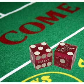 Cyber-Deals Wide Selection Craps Bundle Set: Las Vegas Style Felt Layout + Pair 19mm Authentic Nevada Casino Table-Played Dice (Flamingo (Green Polished))