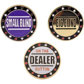TopTie 3PCS Poker Chips, Small Blind Big Blind and Dealer Metal Buttons for Craps Texas Poker Table
