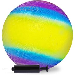 LovesTown Playground Ball, 8.5 Inch Kickballs Rainbow Bouncy Ball, Jumbo Beach Balls for Summer Swimming Pool Beach Game Indoor and Outdoor Games with Pump